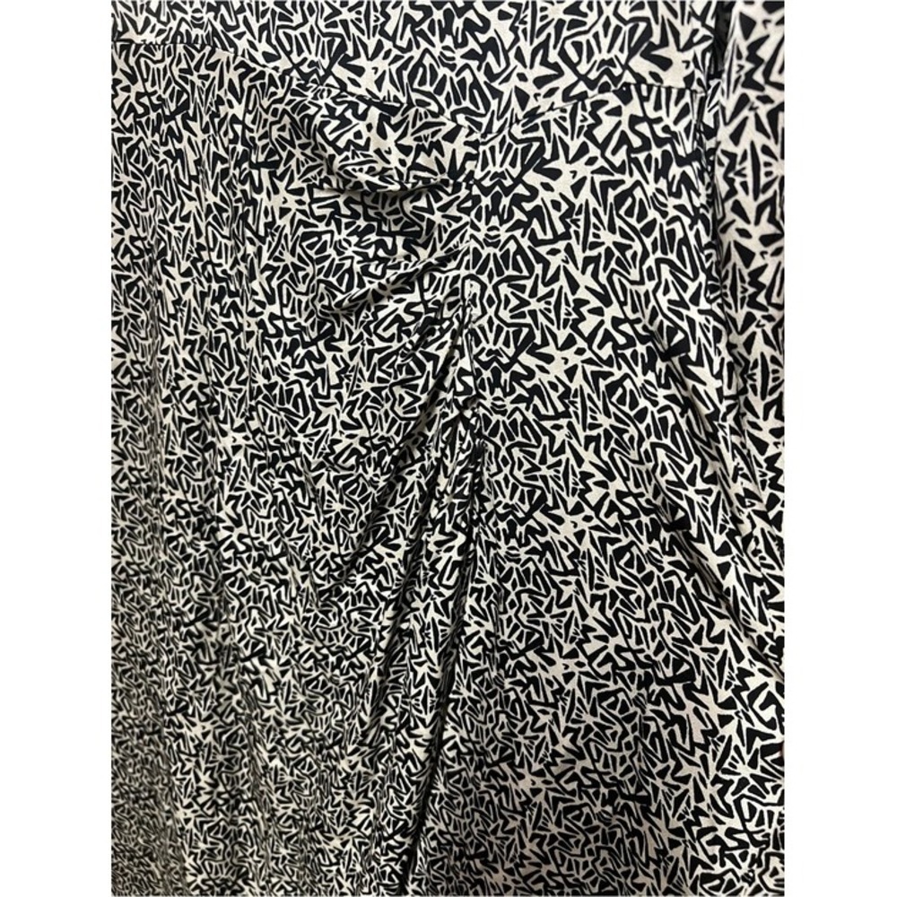 Zara Midi Dress Women Large Black White Geometric Ruched Slit Excellent V-Neck - Picture 5 of 6